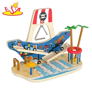 Wholesale Kids Montessori Wooden Pirate Ship Musical Set Toys With Ramp Racer W07A237